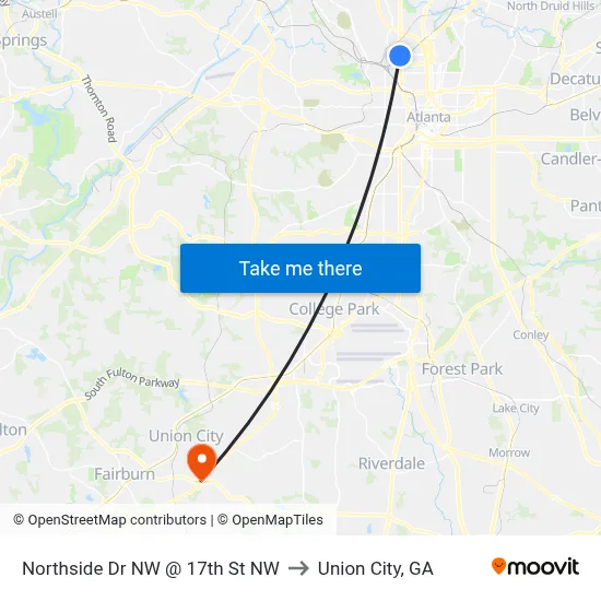 Northside Dr NW @ 17th St NW to Union City, GA map