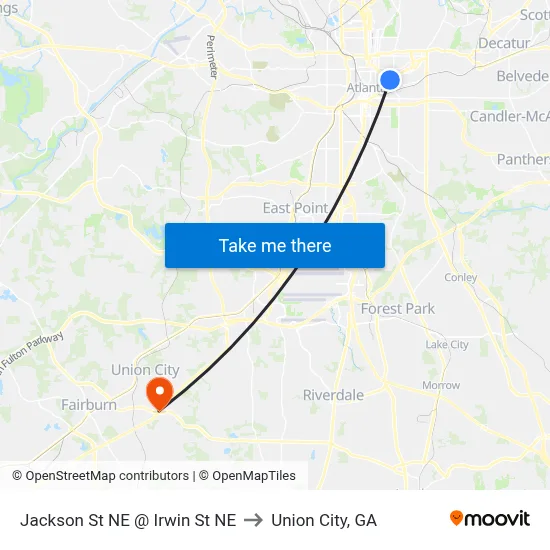 Jackson St NE @ Irwin St NE to Union City, GA map