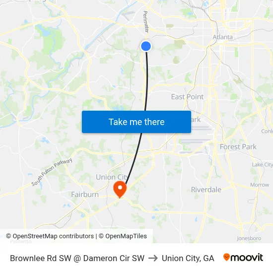 Brownlee Rd SW @ Dameron Cir SW to Union City, GA map