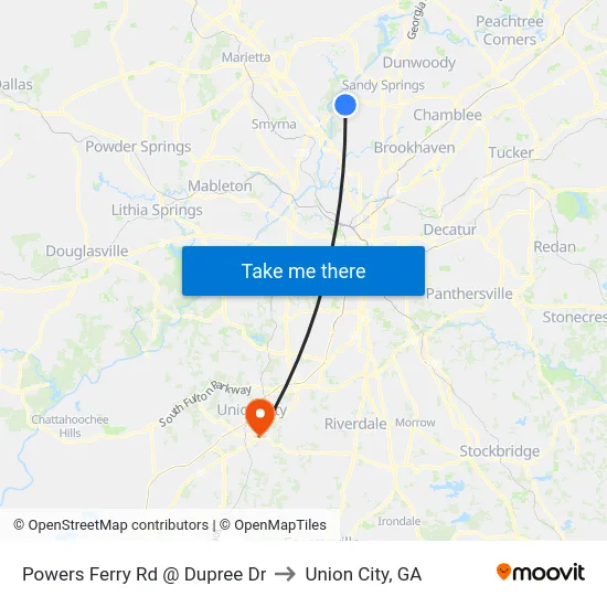 Powers Ferry Rd @ Dupree Dr to Union City, GA map