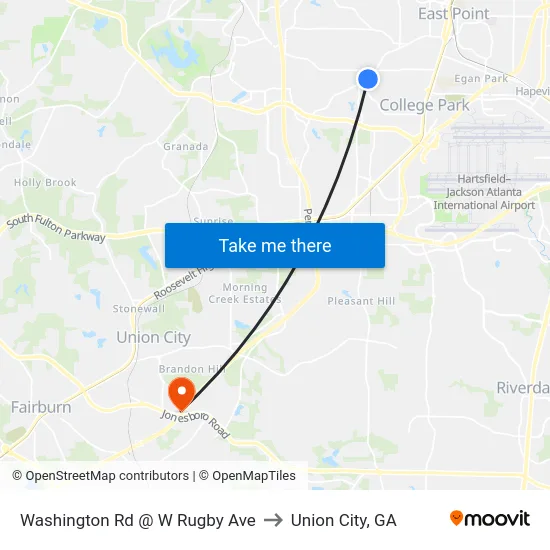Washington Rd @ W Rugby Ave to Union City, GA map