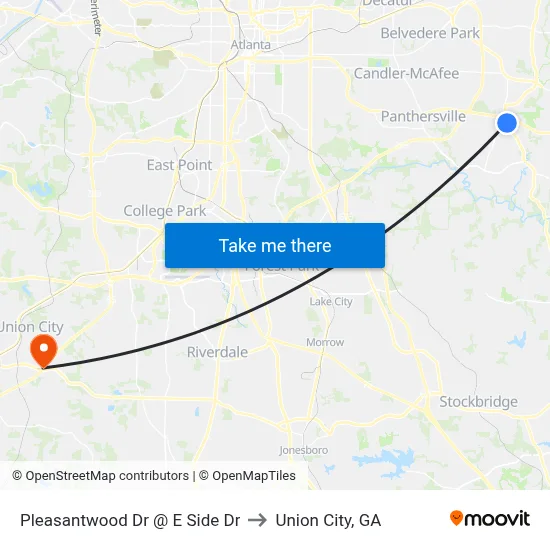 Pleasantwood Dr @ E Side Dr to Union City, GA map