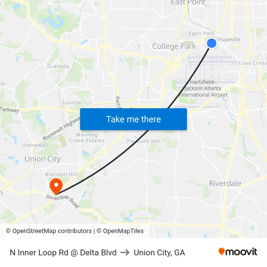 N Inner Loop Rd @ Delta Blvd to Union City, GA map
