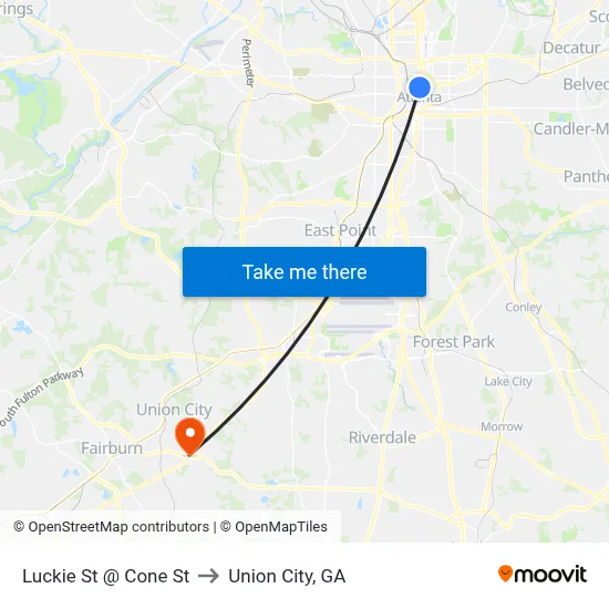 Luckie St @ Cone St to Union City, GA map