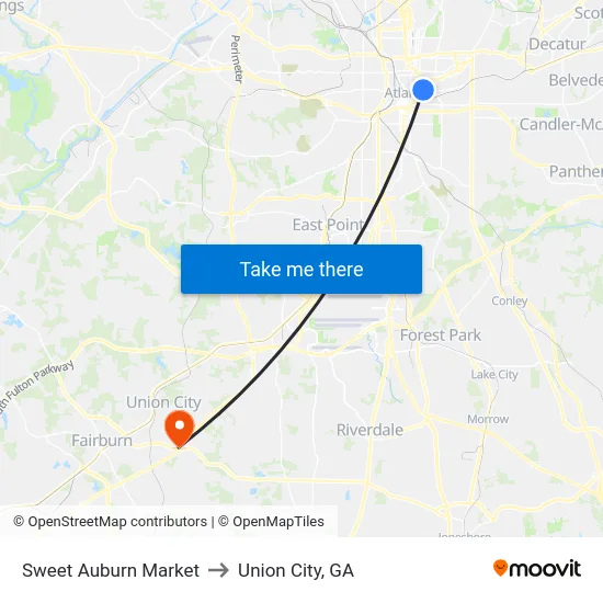 Sweet Auburn Market to Union City, GA map