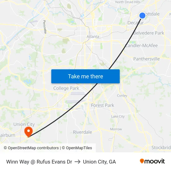 Winn Way @ Rufus Evans Dr to Union City, GA map