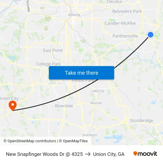 New Snapfinger Woods Dr @ 4325 to Union City, GA map