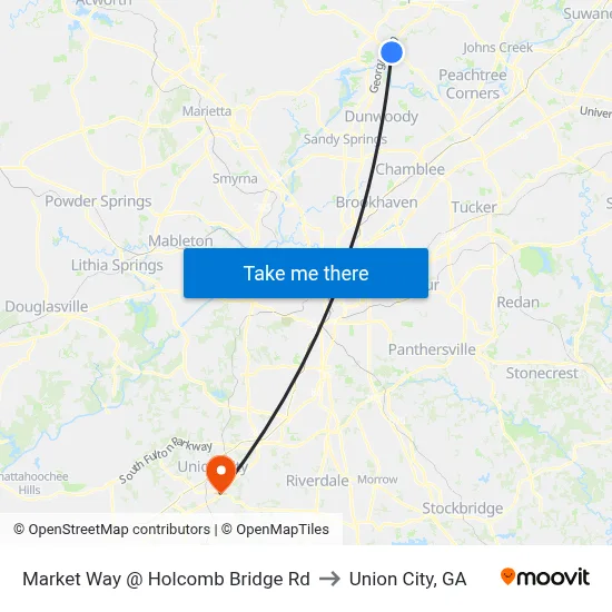 Market Way @ Holcomb Bridge Rd to Union City, GA map