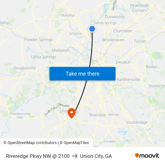 Riveredge Pkwy NW @ 2100 to Union City, GA map
