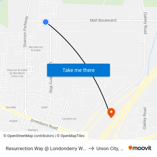 Resurrection Way @ Londonderry Way to Union City, GA map