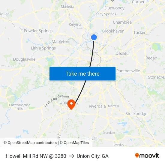 Howell Mill Rd NW @ 3280 to Union City, GA map