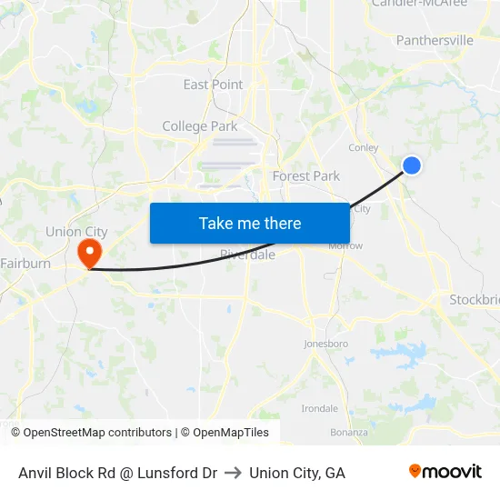 Anvil Block Rd @ Lunsford Dr to Union City, GA map