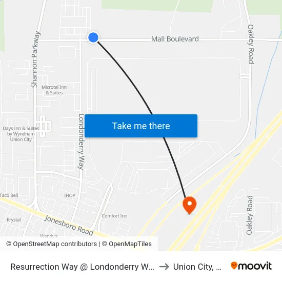 Resurrection Way @ Londonderry Way to Union City, GA map