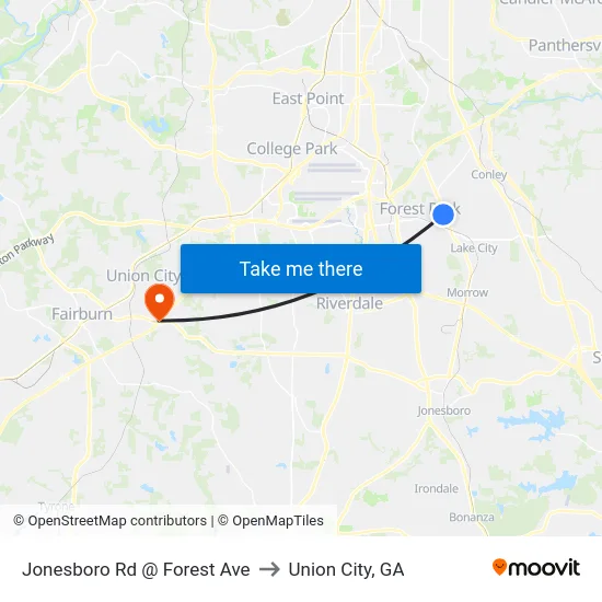 Jonesboro Rd @ Forest Ave to Union City, GA map
