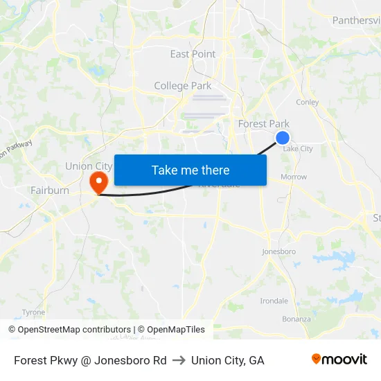 Forest Pkwy @ Jonesboro Rd to Union City, GA map