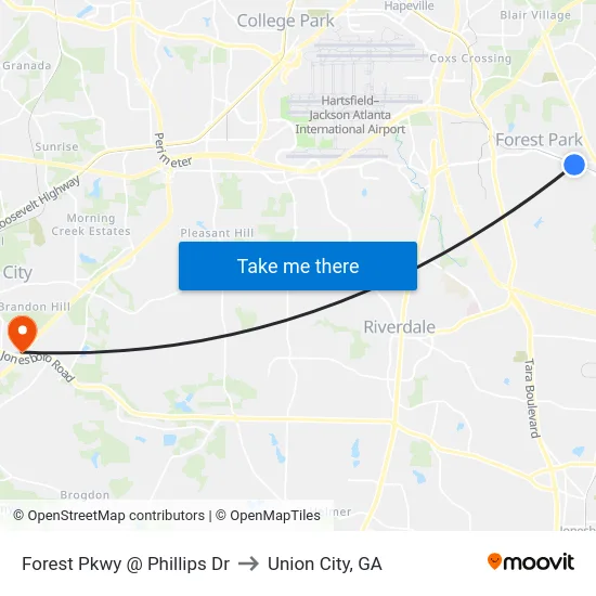 Forest Pkwy @ Phillips Dr to Union City, GA map