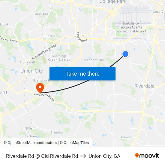Riverdale Rd @ Old Riverdale Rd to Union City, GA map