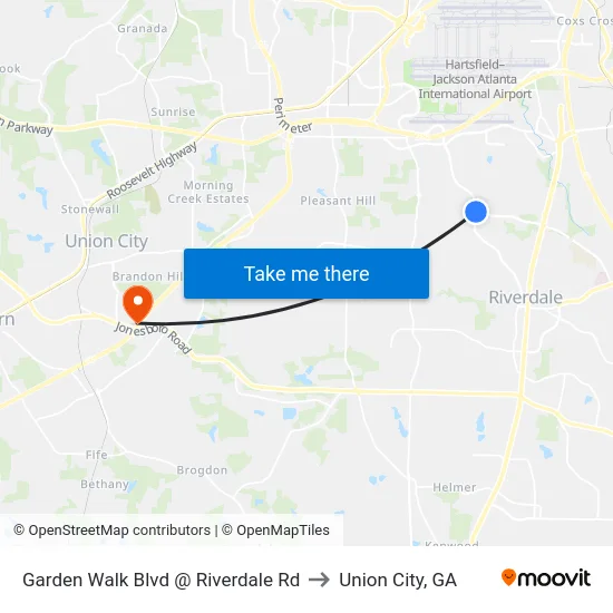 Garden Walk Blvd @ Riverdale Rd to Union City, GA map