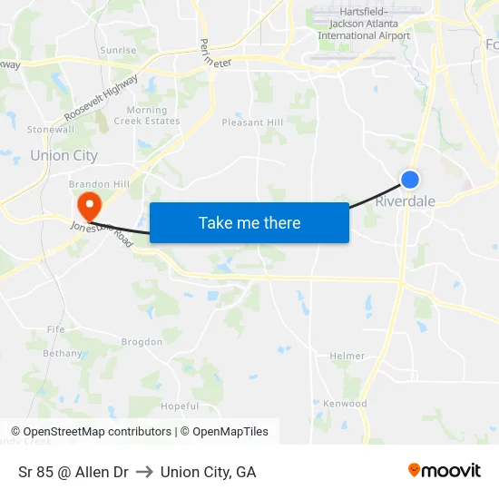 Sr 85 @ Allen Dr to Union City, GA map