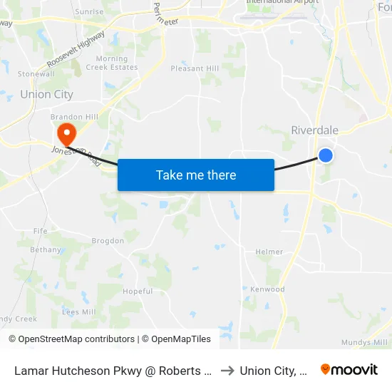 Lamar Hutcheson Pkwy @ Roberts Dr to Union City, GA map