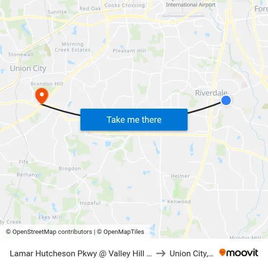 Lamar Hutcheson Pkwy @ Valley Hill Rd SW to Union City, GA map