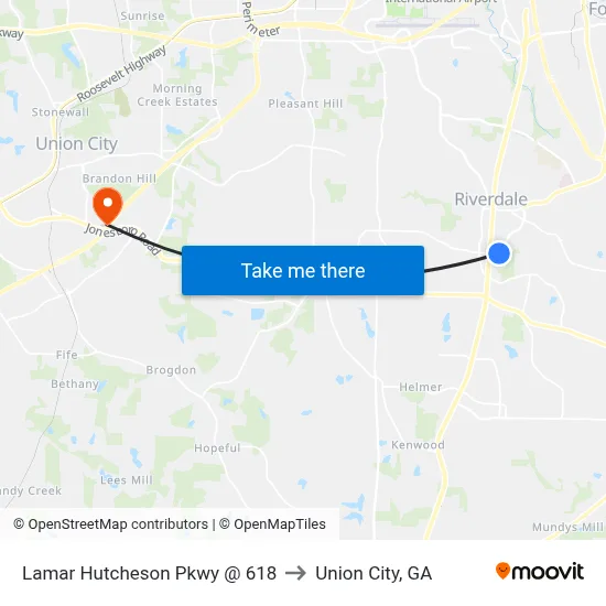 Lamar Hutcheson Pkwy @ 618 to Union City, GA map