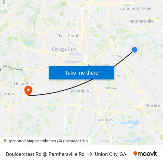 Bouldercrest Rd @ Panthersville Rd to Union City, GA map