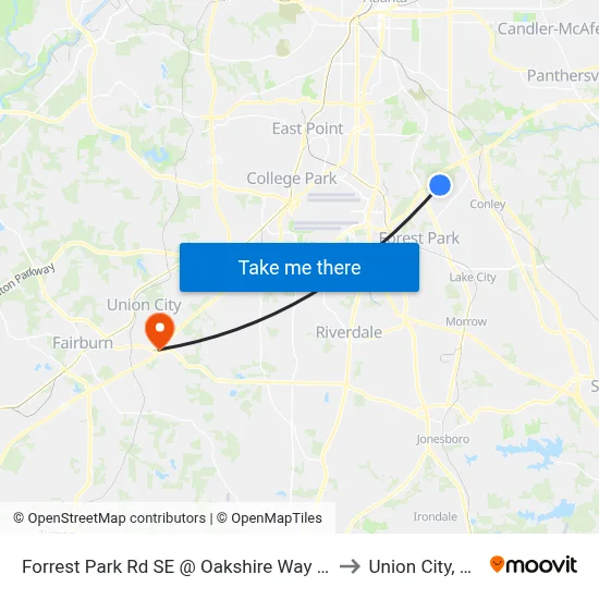 Forrest Park Rd SE @ Oakshire Way SE to Union City, GA map