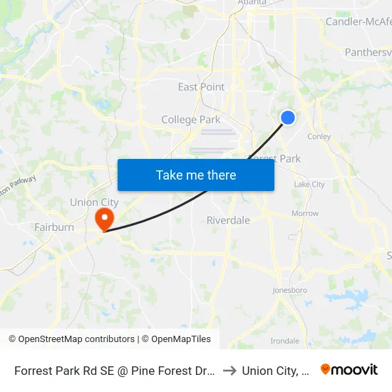 Forrest Park Rd SE @ Pine Forest Dr SE to Union City, GA map