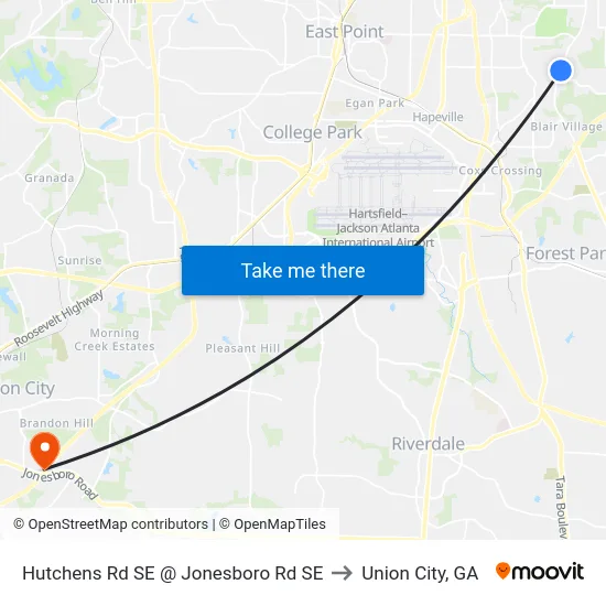Hutchens Rd SE @ Jonesboro Rd SE to Union City, GA map