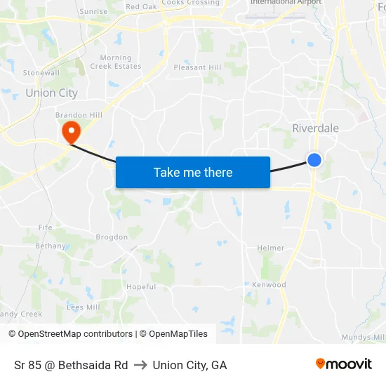 Sr 85 @ Bethsaida Rd to Union City, GA map