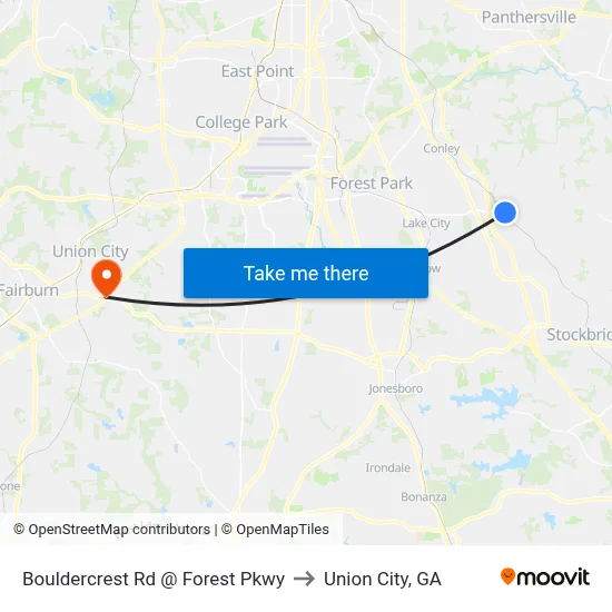 Bouldercrest Rd @ Forest Pkwy to Union City, GA map