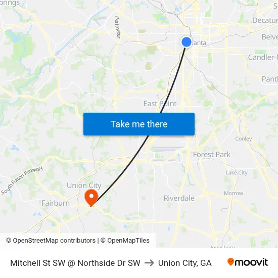 Mitchell St SW @ Northside Dr SW to Union City, GA map
