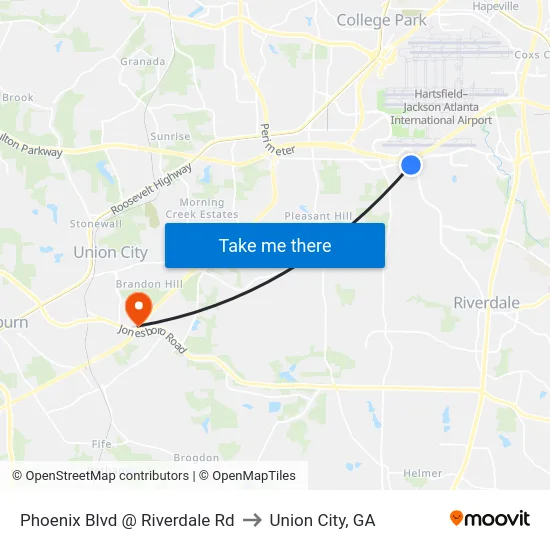 Phoenix Blvd @ Riverdale Rd to Union City, GA map