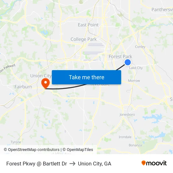Forest Pkwy @ Bartlett Dr to Union City, GA map