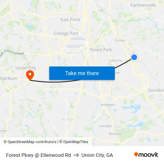 Forest Pkwy @ Ellenwood Rd to Union City, GA map