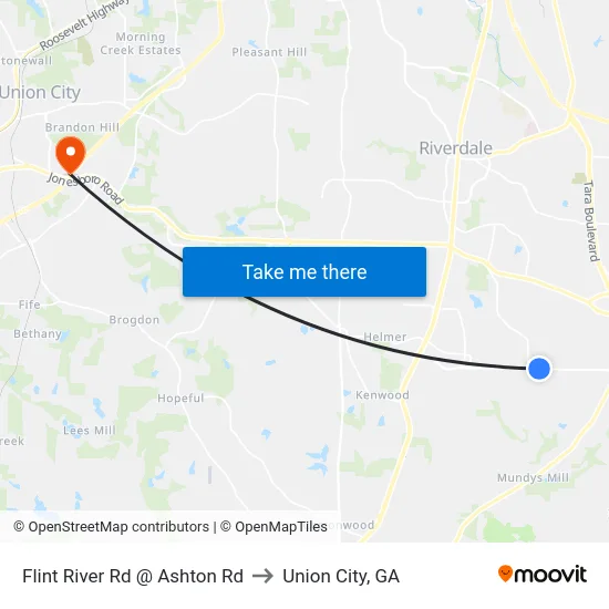 Flint River Rd @ Ashton Rd to Union City, GA map