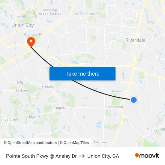 Pointe South Pkwy @ Ansley Dr to Union City, GA map