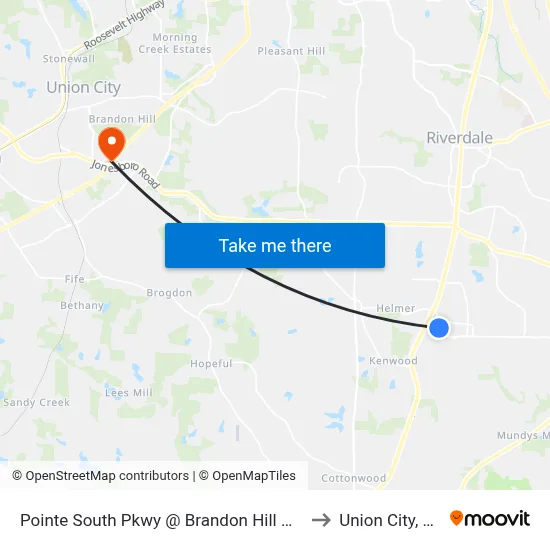 Pointe South Pkwy @ Brandon Hill Way to Union City, GA map