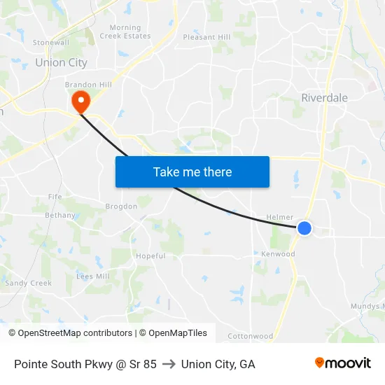 Pointe South Pkwy @ Sr 85 to Union City, GA map