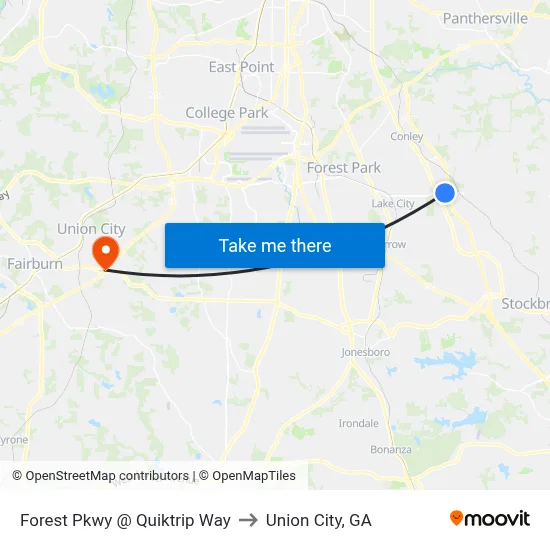 Forest Pkwy @ Quiktrip Way to Union City, GA map