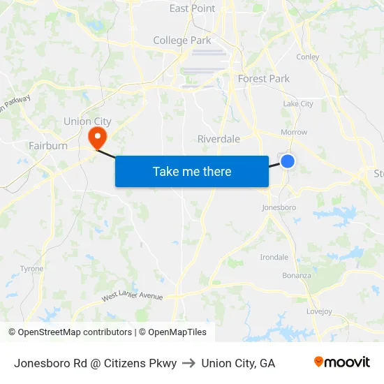 Jonesboro Rd @ Citizens Pkwy to Union City, GA map