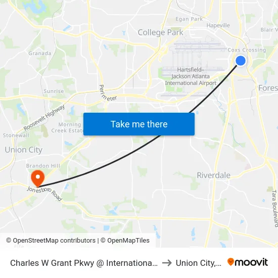 Charles W Grant Pkwy @ International Pkwy to Union City, GA map