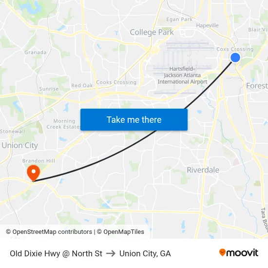 Old Dixie Hwy @ North St to Union City, GA map