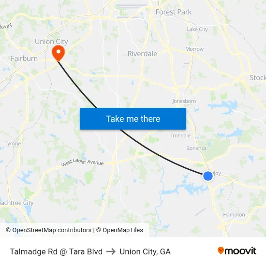 Talmadge Rd @ Tara Blvd to Union City, GA map