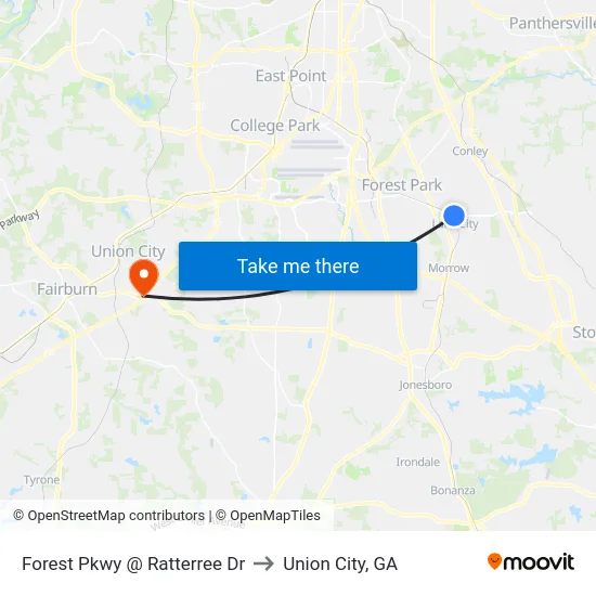 Forest Pkwy @ Ratterree Dr to Union City, GA map