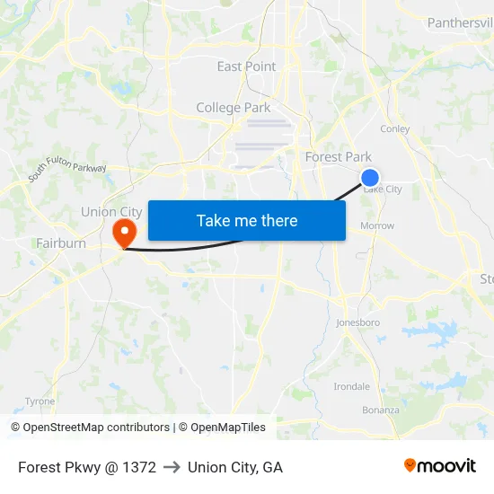 Forest Pkwy @ 1372 to Union City, GA map