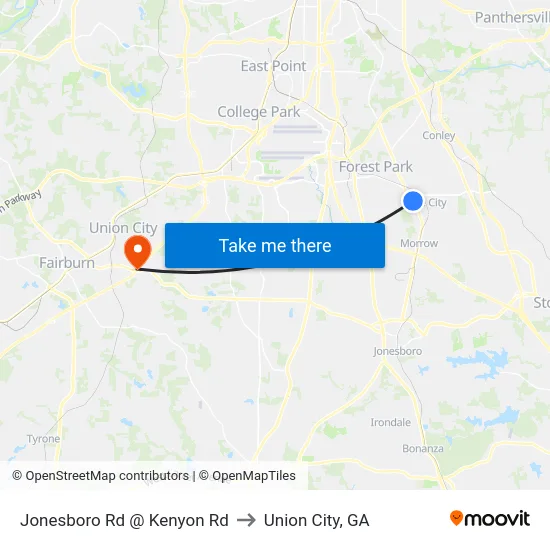 Jonesboro Rd @ Kenyon Rd to Union City, GA map