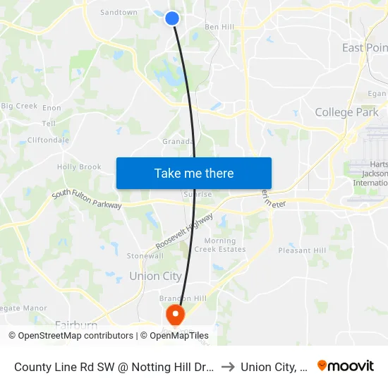 County Line Rd SW @ Notting Hill Dr SW to Union City, GA map