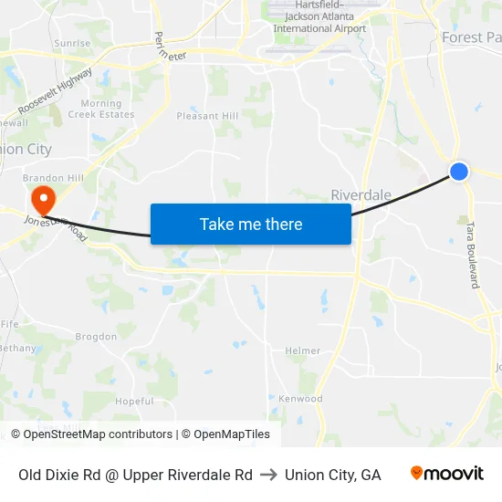 Old Dixie Rd @ Upper Riverdale Rd to Union City, GA map